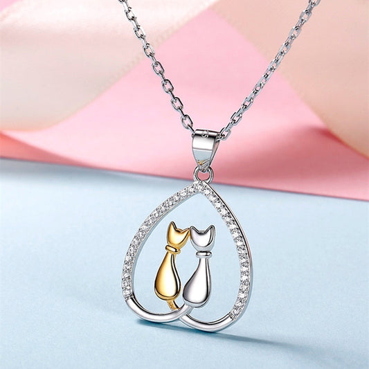 Silver Love Cat Necklace Female Pendant Clavicle Chain-Perfect Gift
