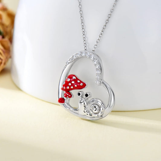 925 Sterling silver necklace with snail and mushroom pendant valentine's gift for mom gift for wife gift for girlfriend