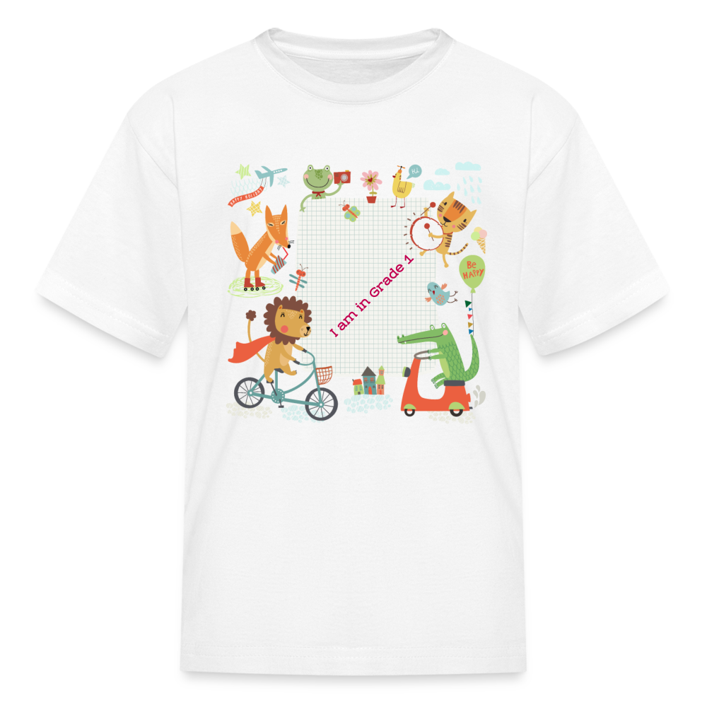 Kids' T-Shirt-I am In Grade 1-your personalise  design - white