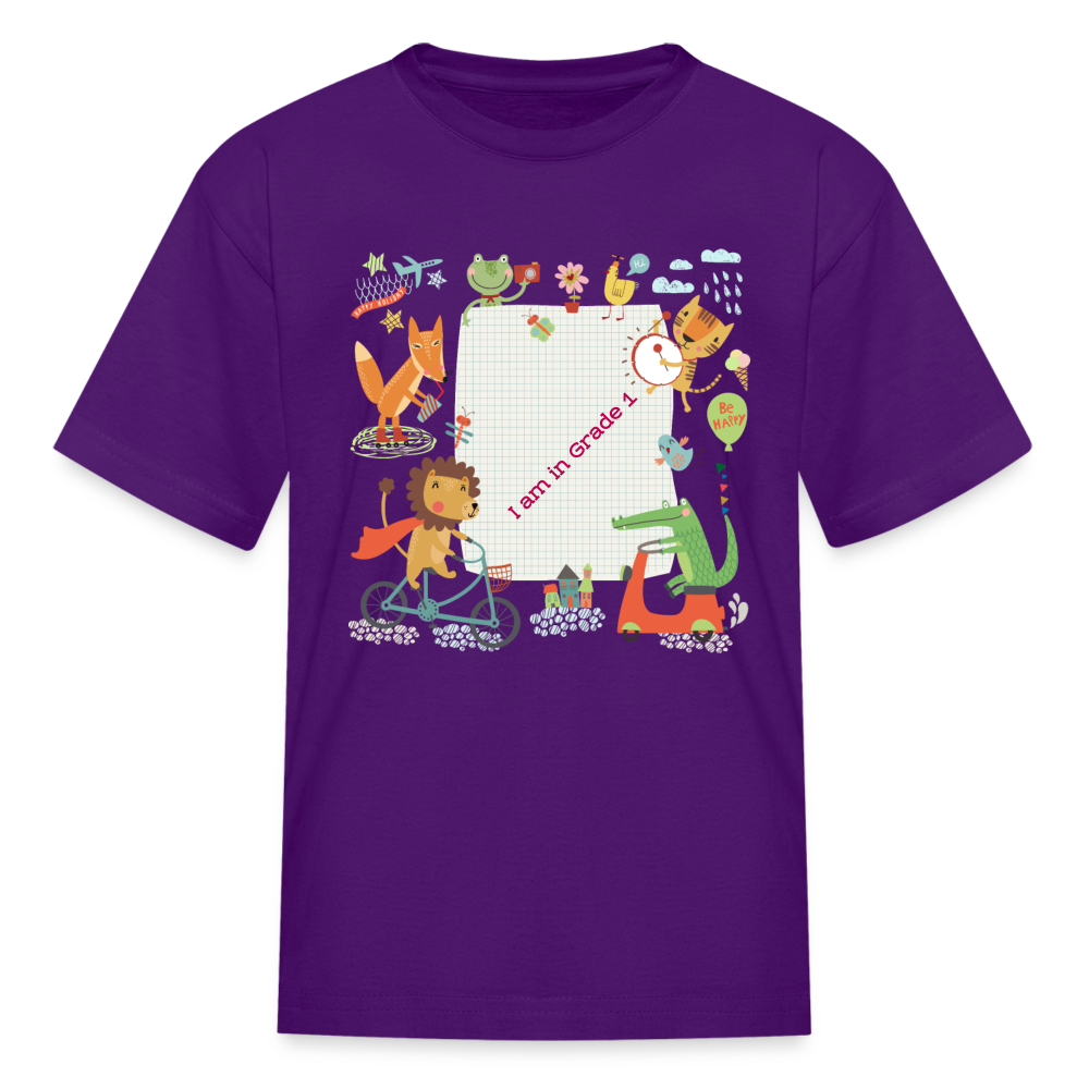 Kids' T-Shirt-I am In Grade 1-your personalise  design - purple