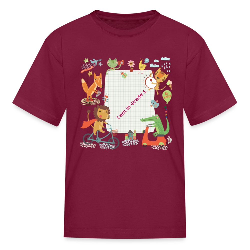 Kids' T-Shirt-I am In Grade 1-your personalise  design - burgundy