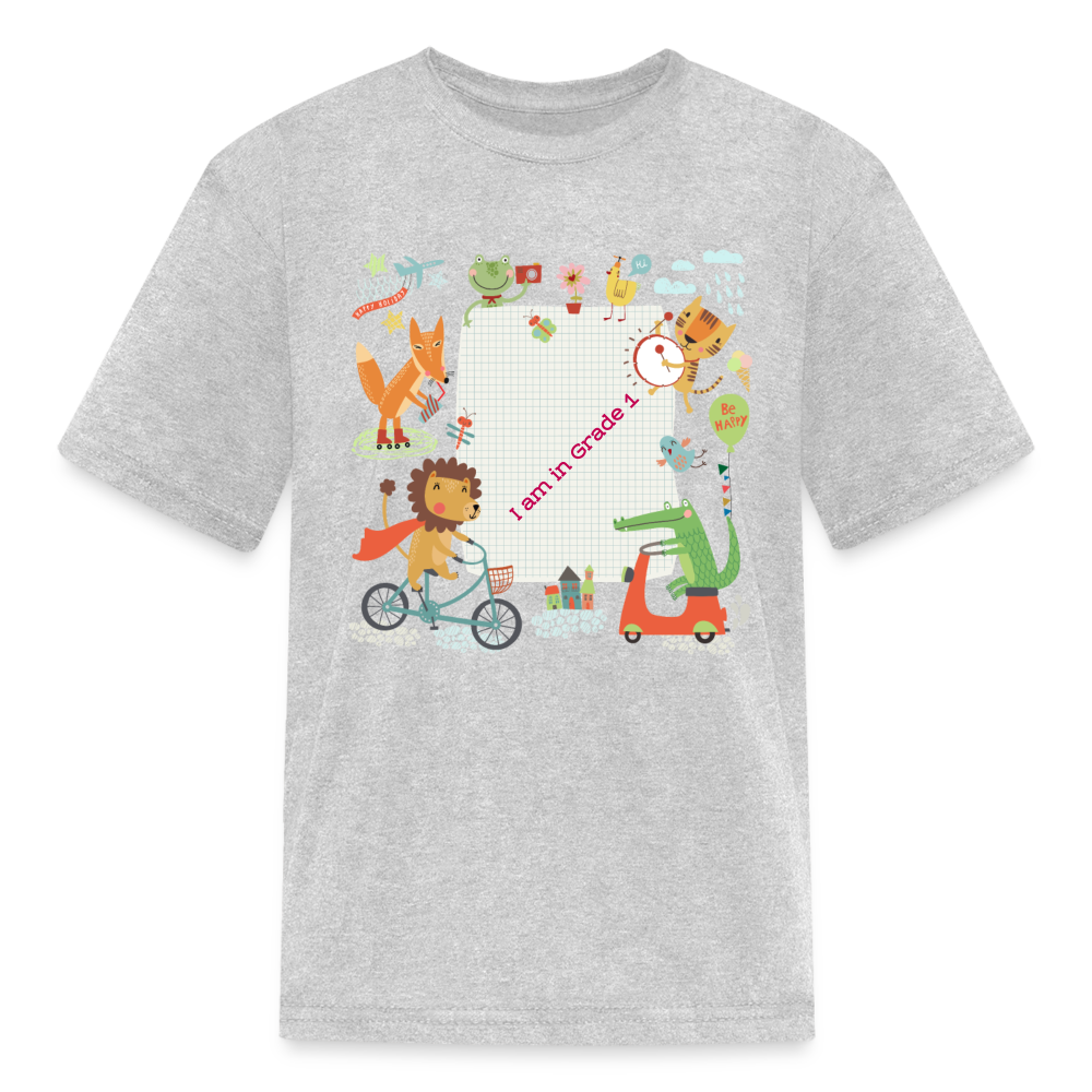 Kids' T-Shirt-I am In Grade 1-your personalise  design - heather gray