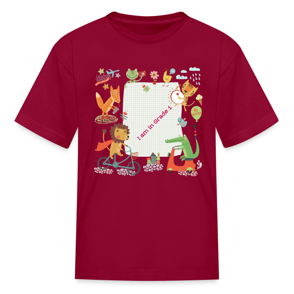 Kids' T-Shirt-I am In Grade 1-your personalise  design - dark red