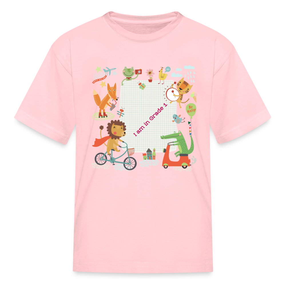 Kids' T-Shirt-I am In Grade 1-your personalise  design - pink