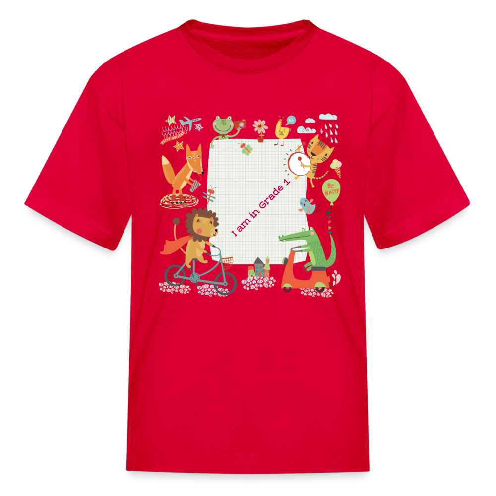 Kids' T-Shirt-I am In Grade 1-your personalise  design - red