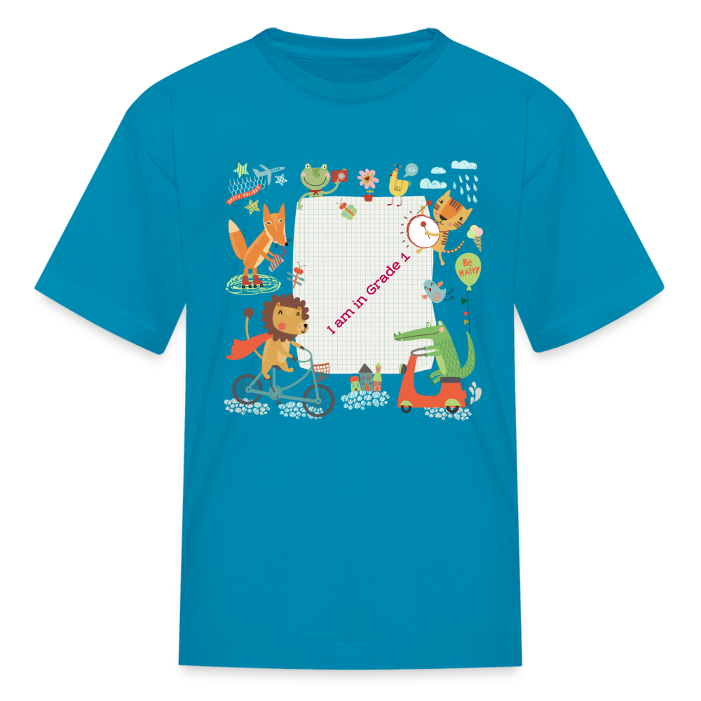 Kids' T-Shirt-I am In Grade 1-your personalise  design - turquoise