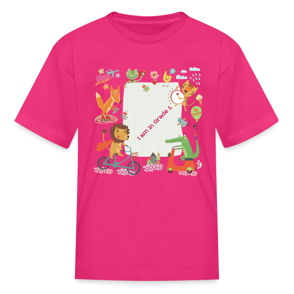 Kids' T-Shirt-I am In Grade 1-your personalise  design - fuchsia