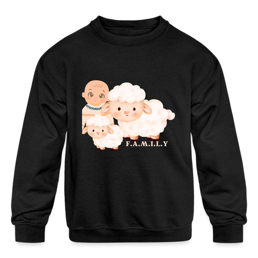 Kids' Crewneck Sweatshirt-Sheep Family - black