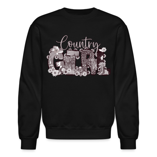 Crewneck Sweatshirt-Country girl - Cow print - black