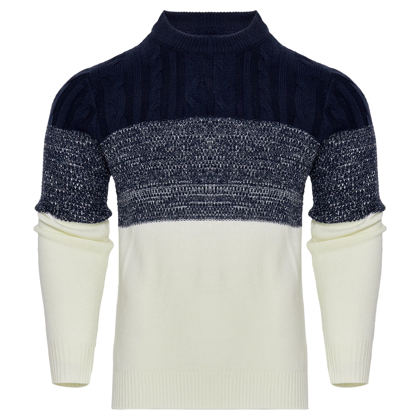 Men's Casual Color Block Long Sleeve Cable Knit Pullover Sweater