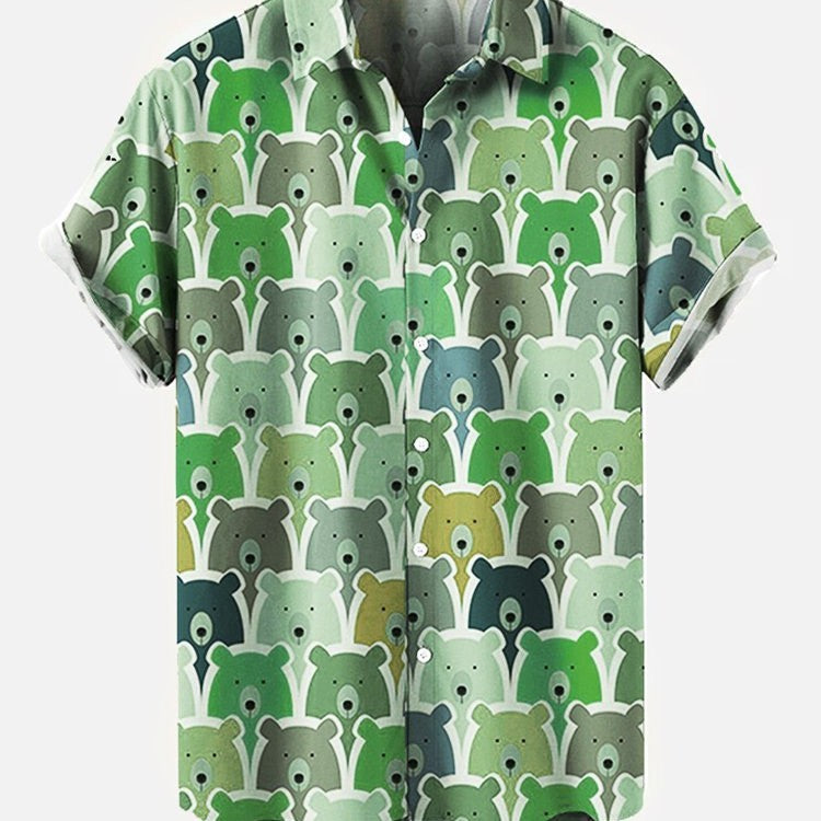 Fashion Bear Print Hawaiian Men's Shirt