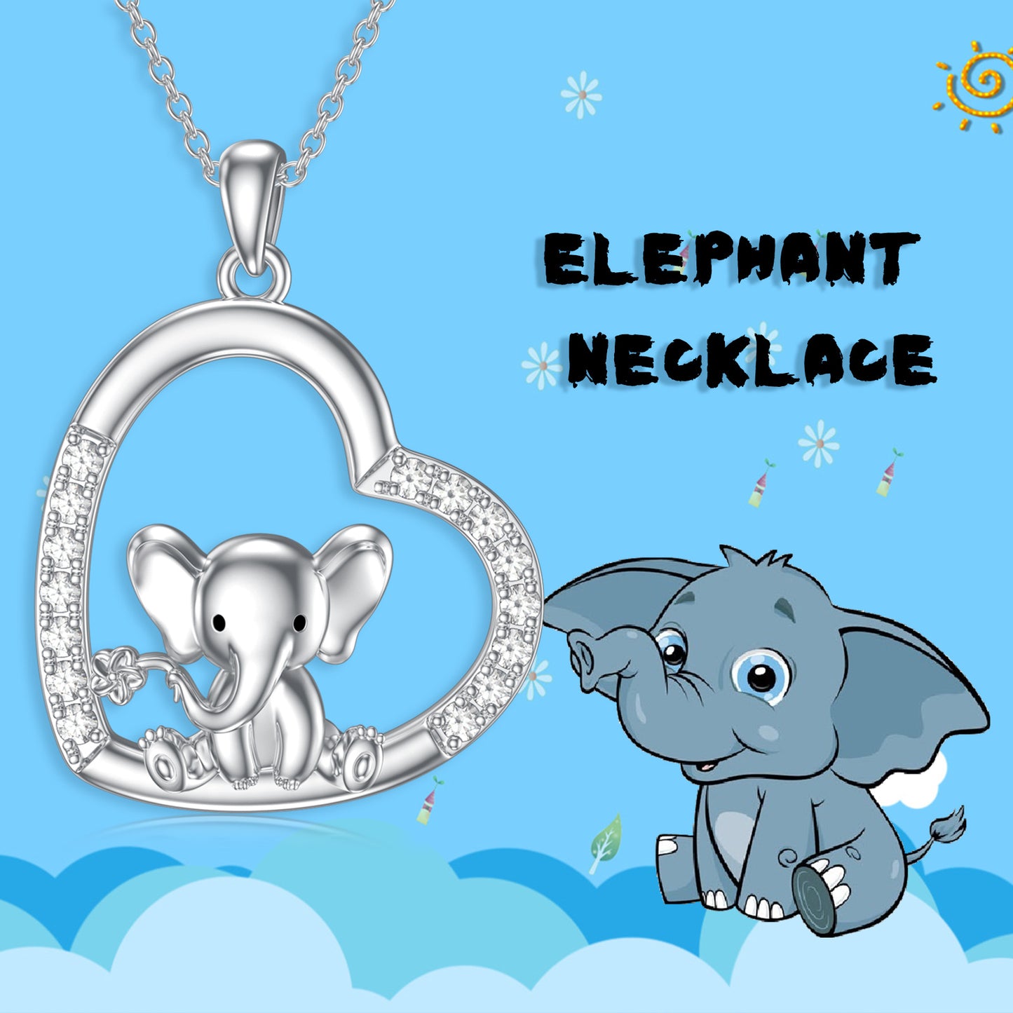Sterling Silver Elephant Pendant and Necklace- Gifts for Women