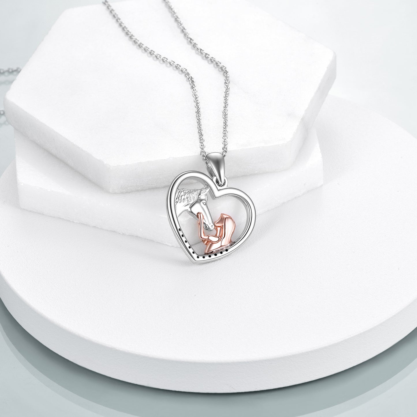 Girls and Horse Pendant Necklaces Sterling Silver- perfect Gift for Women Girls