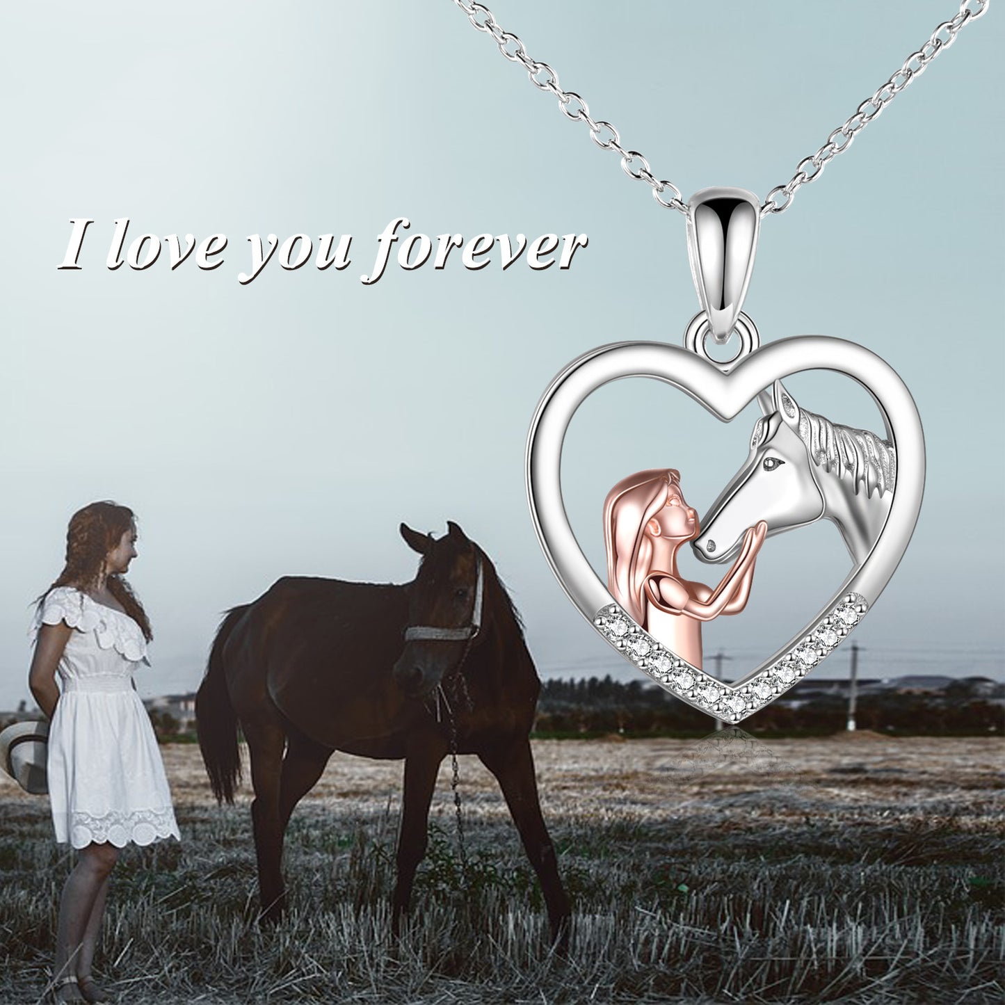 Girls and Horse Pendant Necklaces Sterling Silver- perfect Gift for Women Girls
