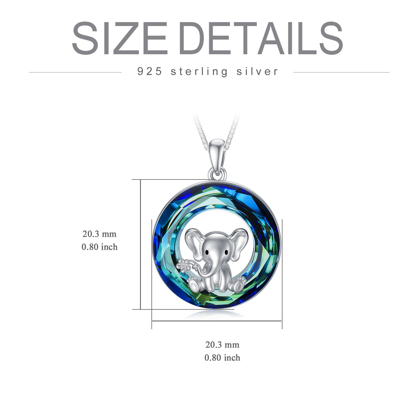 Elephant Necklace 925 Sterling Silver -Crystal Pendant Necklace