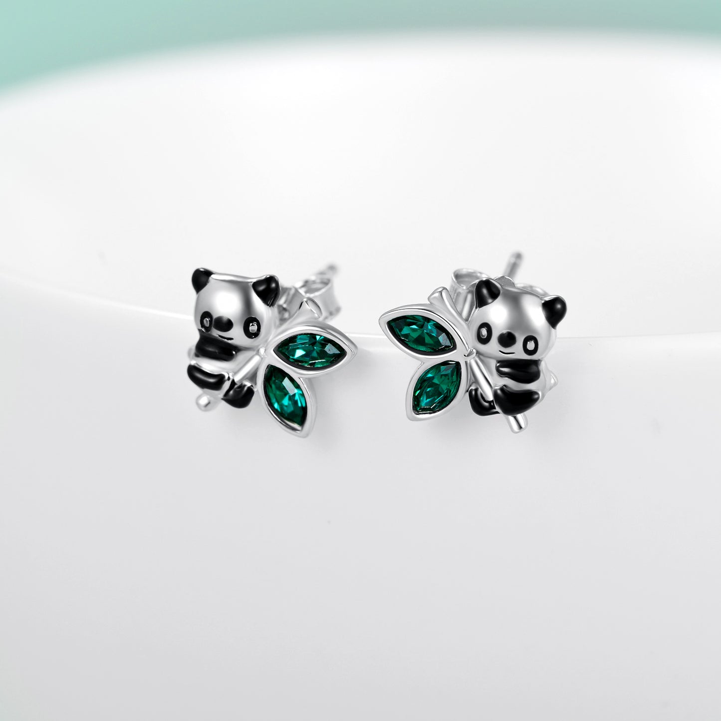 Sterling Silver Panda Stud Earrings for Women-for good luck