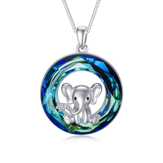 Elephant Necklace 925 Sterling Silver -Crystal Pendant Necklace