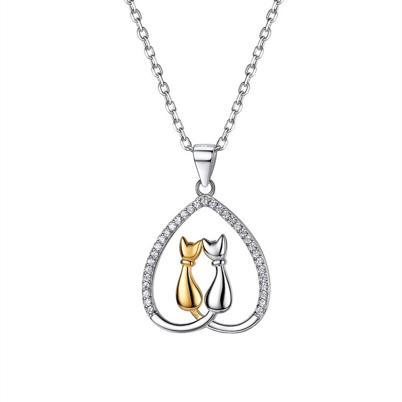 Silver Love Cat Necklace Female Pendant Clavicle Chain-Perfect Gift