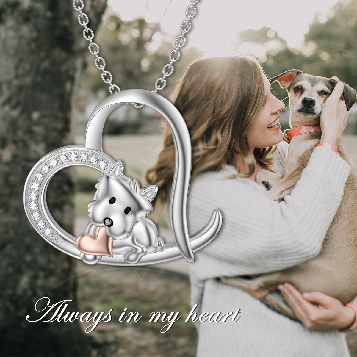 Necklace Sterling Silver with Love Heart Puppy Dog Pendant Necklace -Perfect Gift for Women