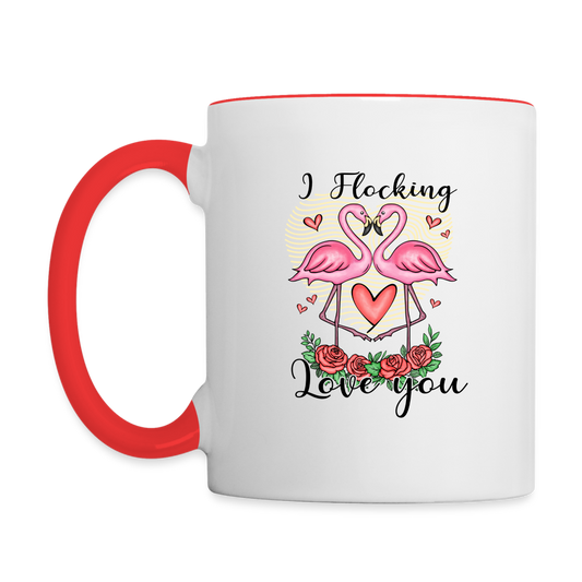 Contrast Coffee Mug-Valentine's Gift-Two Herons - white/red