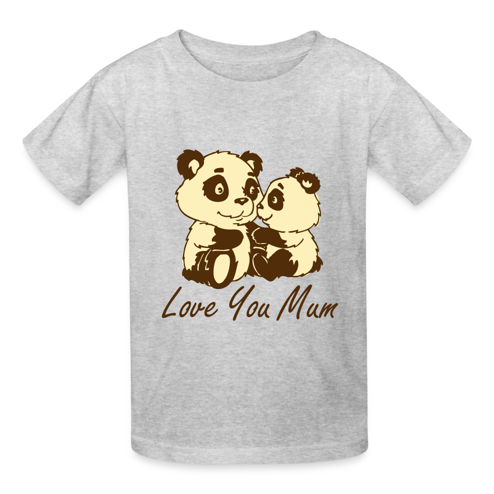 Hanes Youth Tagless T-Shirt-Grey-Panda-Love You Mum - heather gray