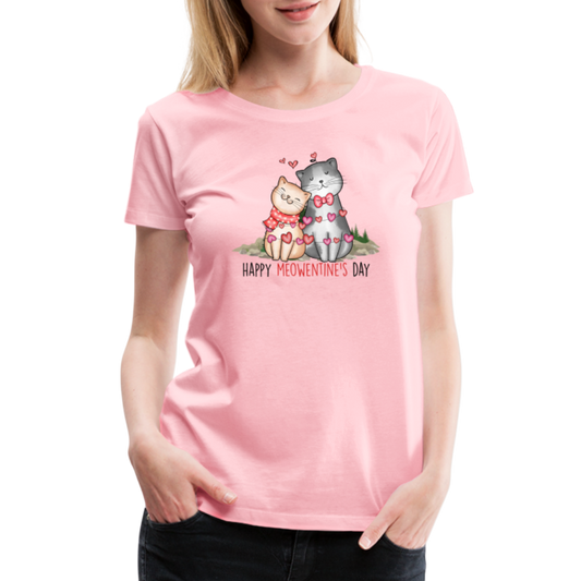 Women’s Premium  Pink T-Shirt-Valentine's Gift-Cats-Happy - pink
