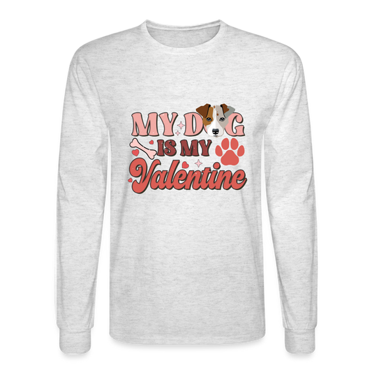 Men's Long Sleeve T-Shirt-Love-Dog-Valentine's Gift - light heather gray