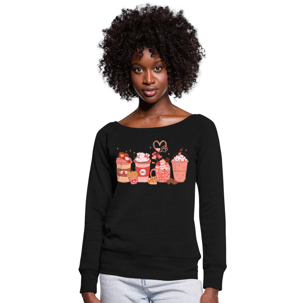 Women's Wideneck Sweatshirt-Love Coffee - black