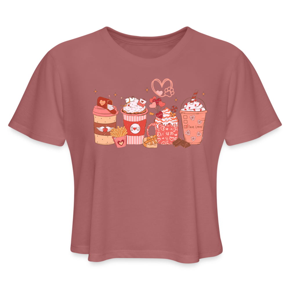 Women's Cropped T-Shirt-Love Coffee - mauve