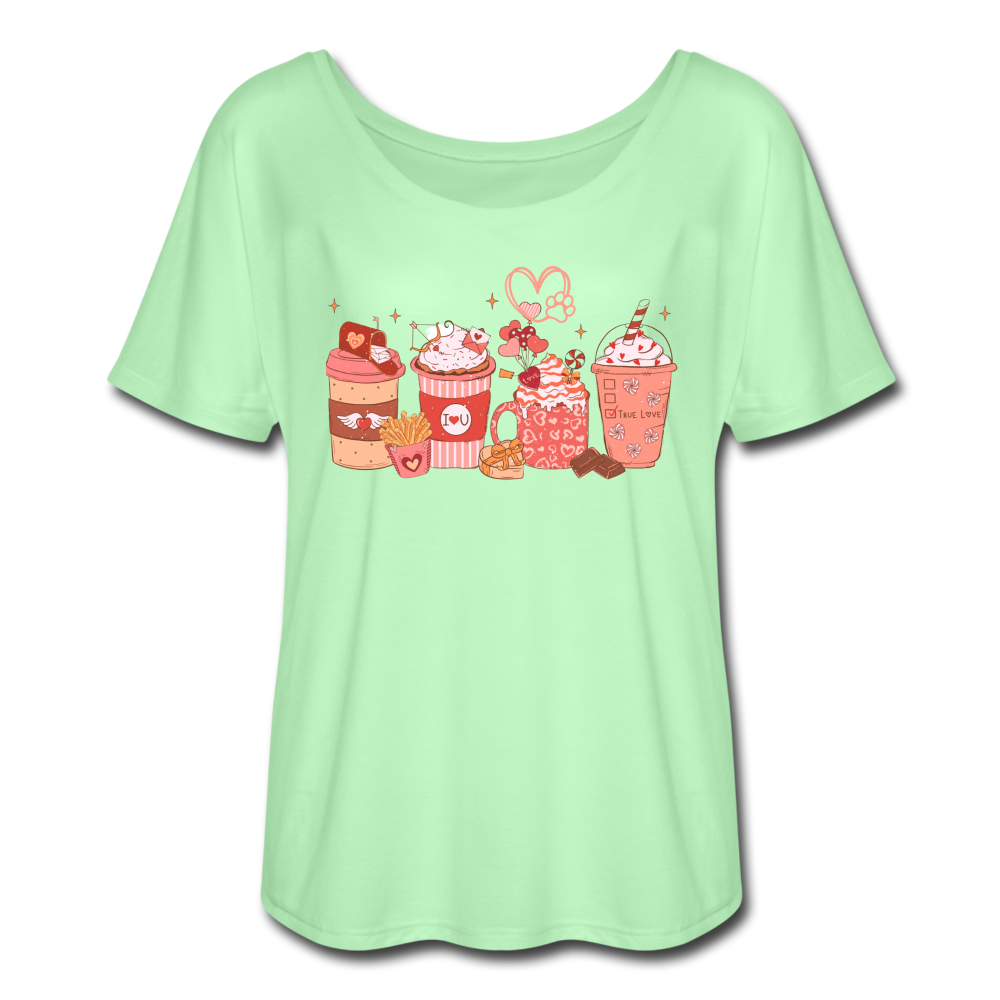 Women’s Flowy T-Shirt-Love Coffee - mint green