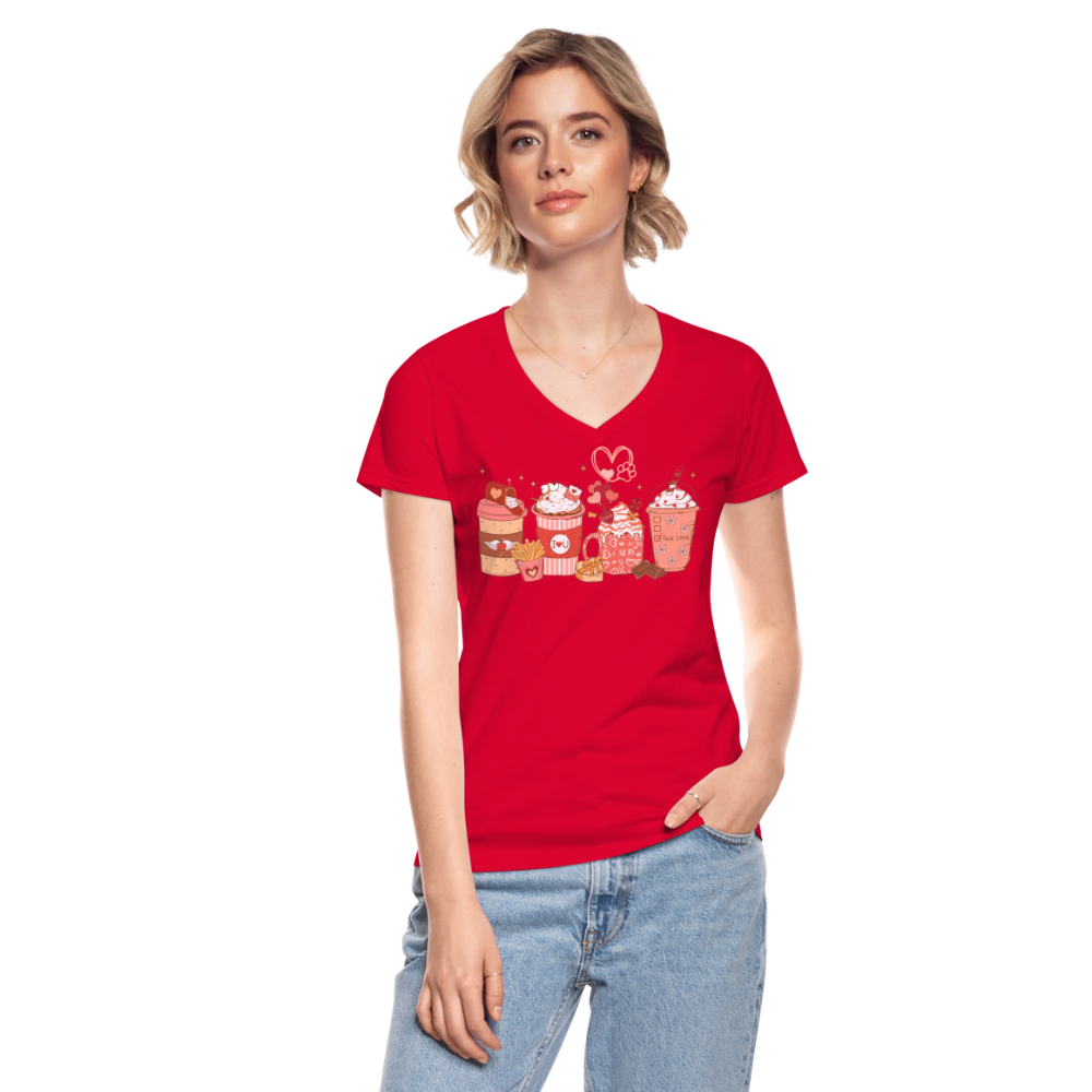 Women's V-Neck T-Shirt-Coffee Lovers - red