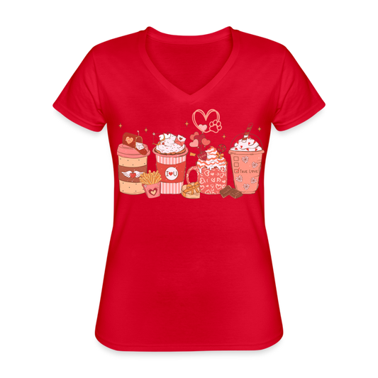 Women's V-Neck T-Shirt-Coffee Lovers - red