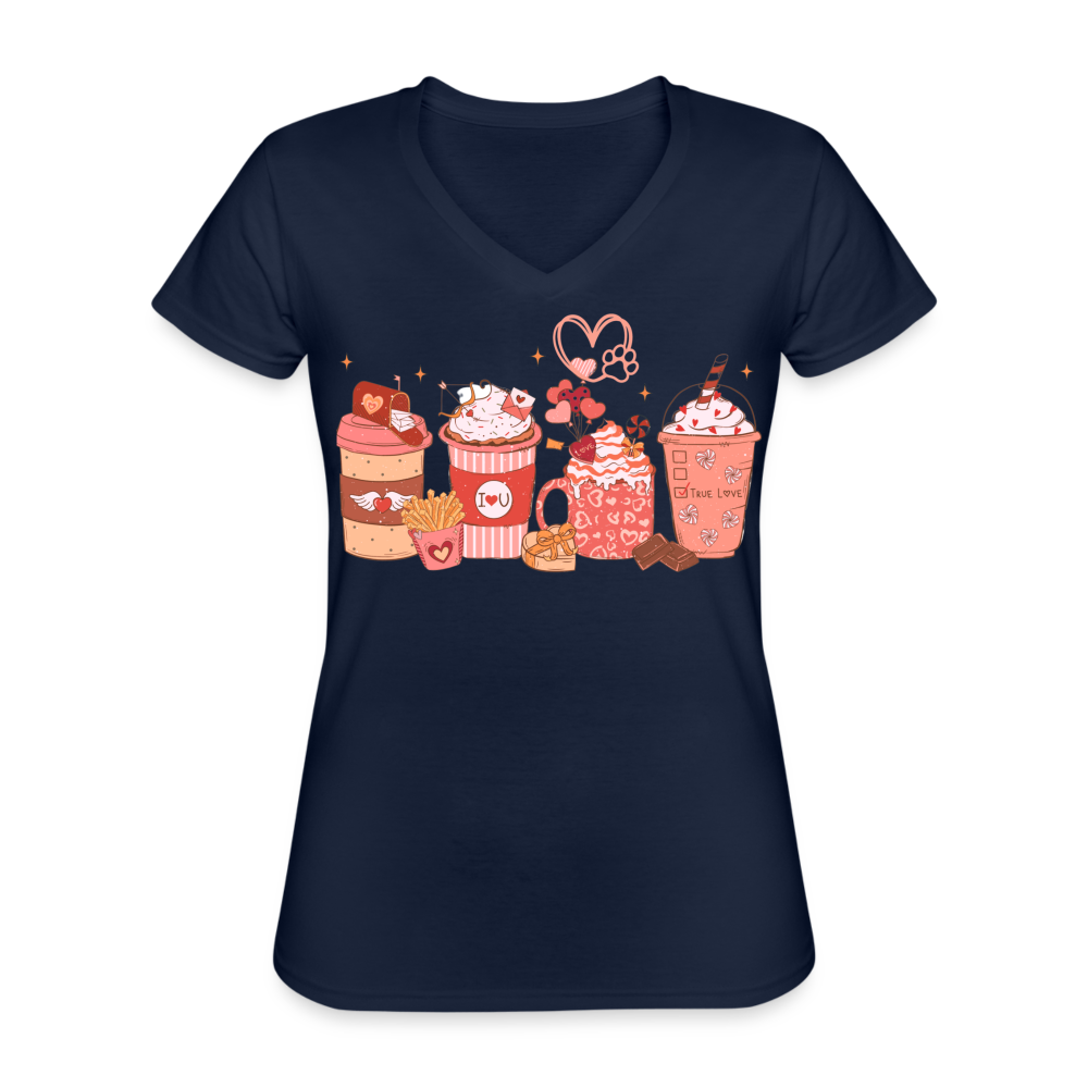 Women's V-Neck T-Shirt-Coffee Lovers - navy