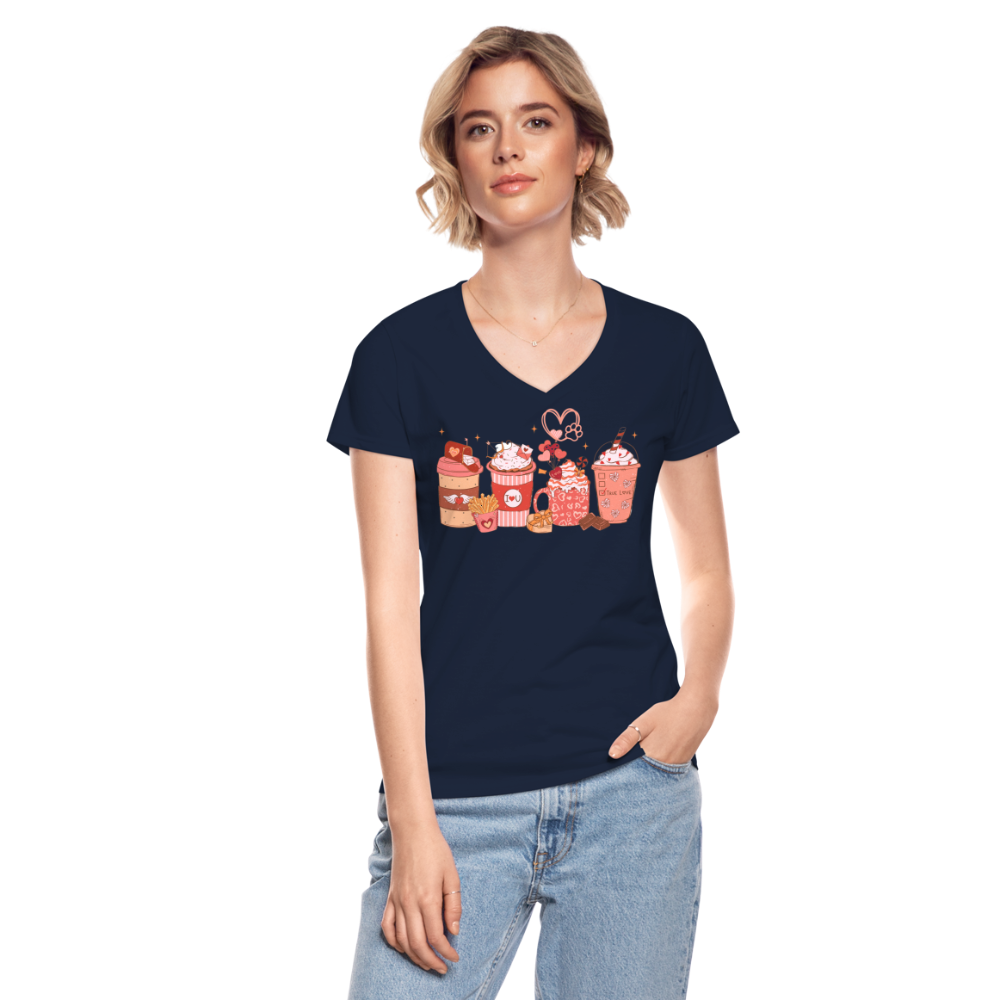 Women's V-Neck T-Shirt-Coffee Lovers - navy