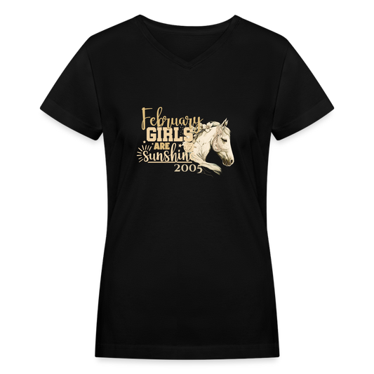Women's V-Neck T-Shirt-18thBirthday-Black Tshirt-Horse Print - black