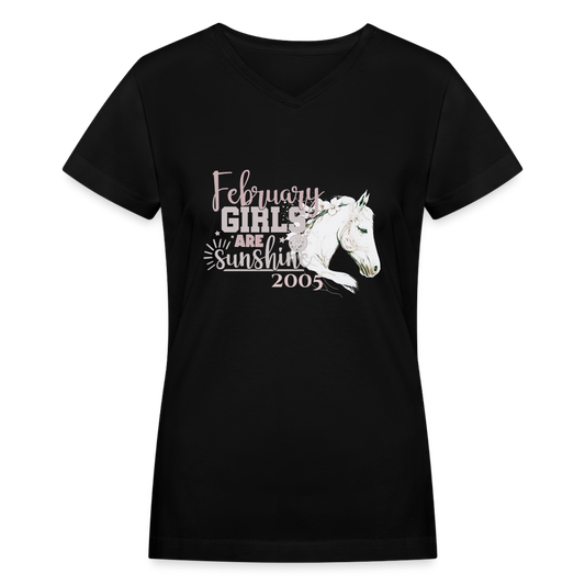 Women's V-Neck T-Shirt-Vintage-18th Birthday- 2005-Horse Love - black