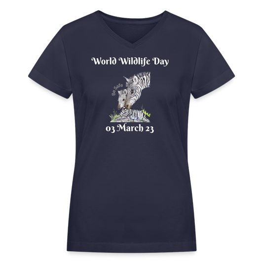 Women's V-Neck T-Shirt-World Wildlife Day 23 - navy