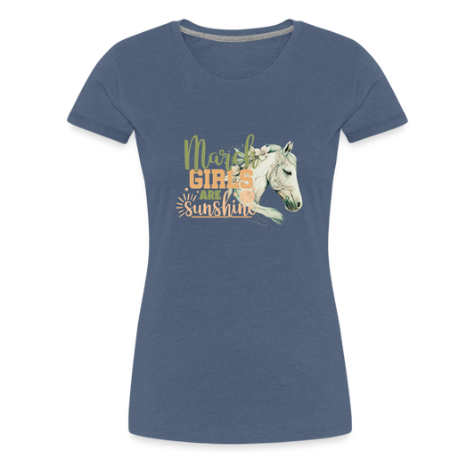 Women’s Premium T-Shirt-March Birthday-Horse Lover - heather blue