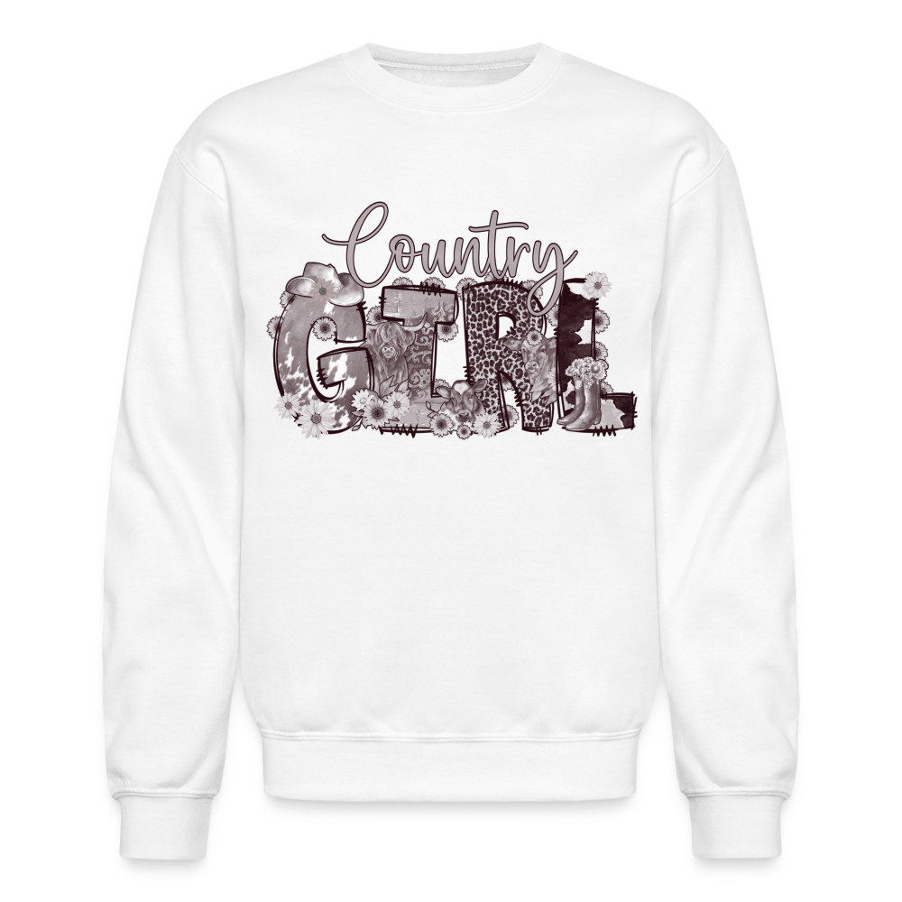 Crewneck Sweatshirt-Country girl-cow print - white