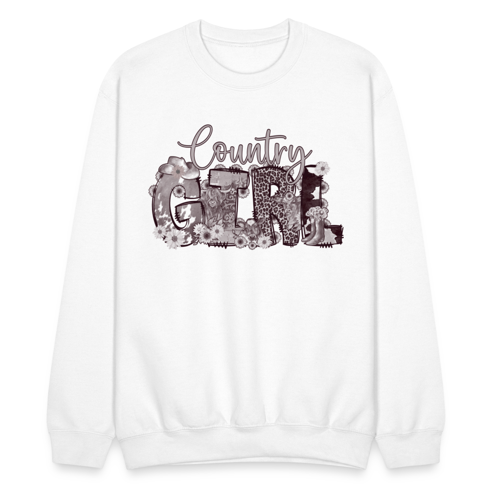 Crewneck Sweatshirt-Country girl-cow print - white