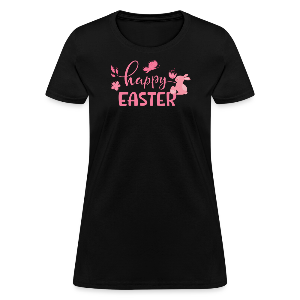 Women's Pink T-Shirt-Happy Easter - black