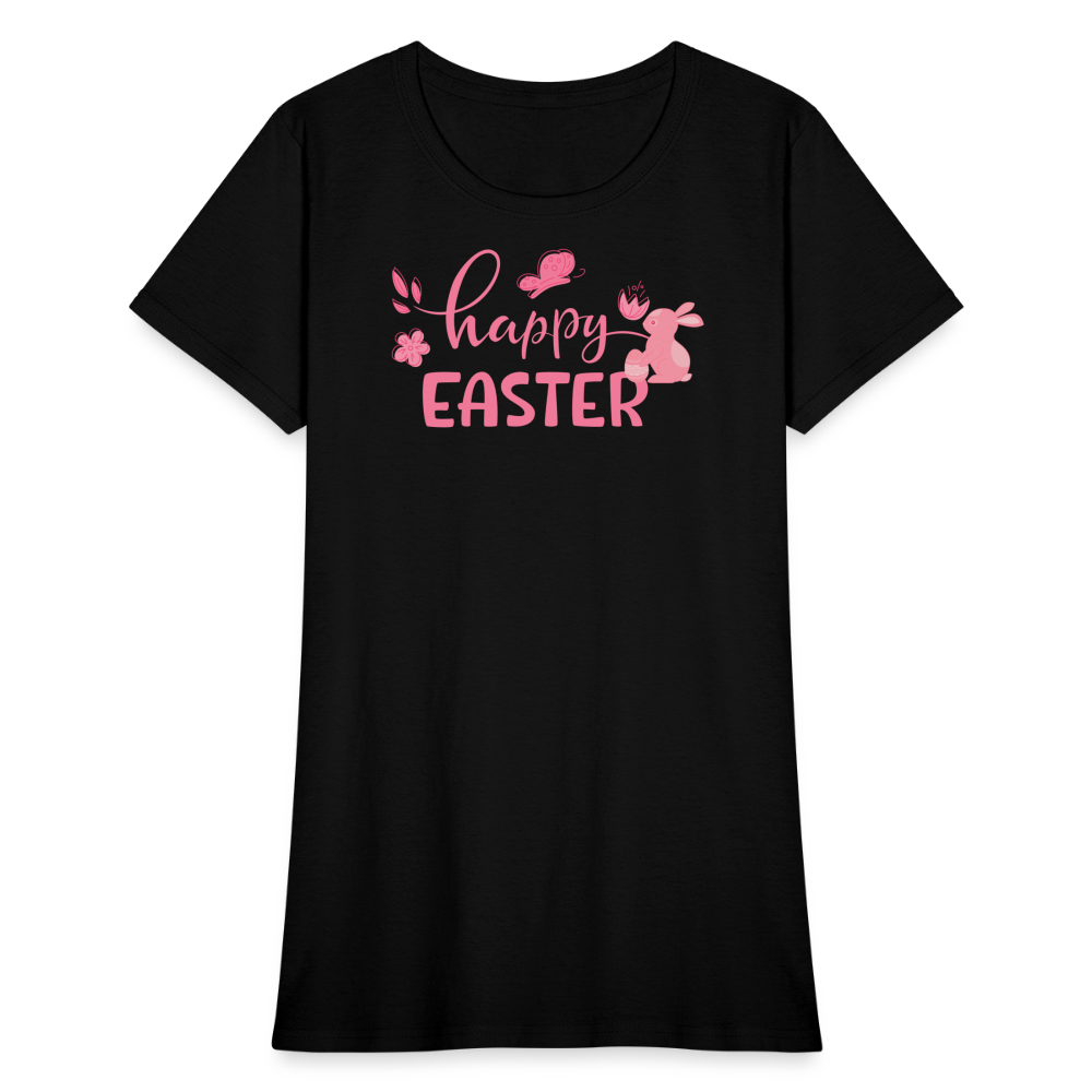 Women's Pink T-Shirt-Happy Easter - black