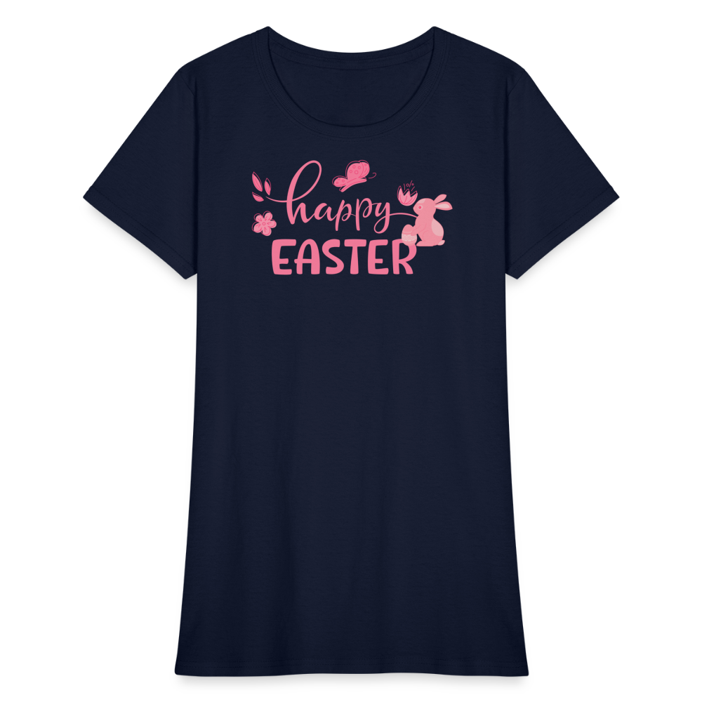 Women's Pink T-Shirt-Happy Easter - navy