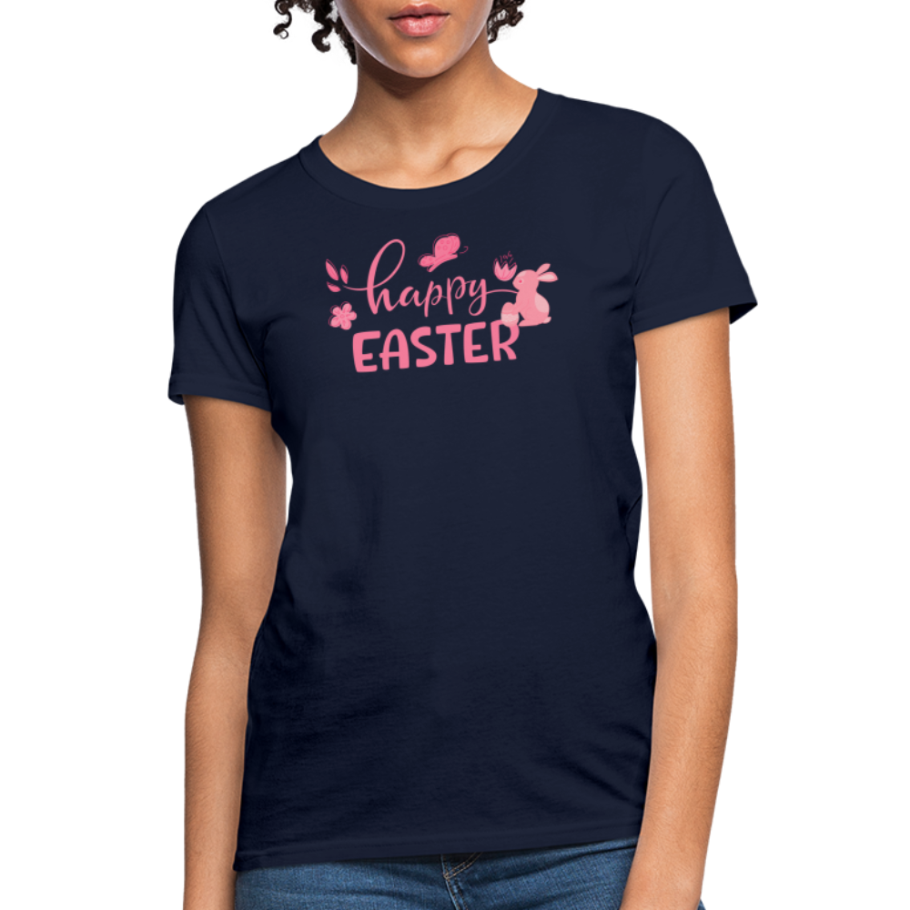 Women's Pink T-Shirt-Happy Easter - navy